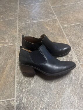 Josef Seibel Black Leather Ankle Booties with Block Heel